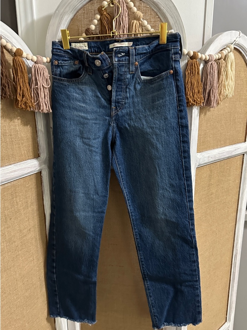 Levi's Dark Blue High-Rise Button-Fly Cropped Jeans